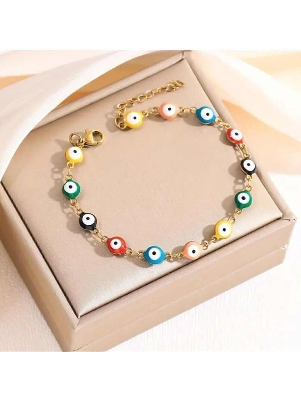 Unisex Bohemian Bracelet God Eye 14K Gold Plated Stainless Steel with Resin eye